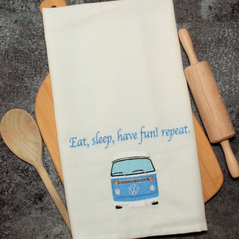 VW Campervan Tea Towel Personalised Embroidered T-Towel