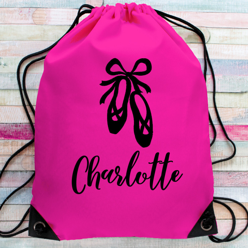 Personalised Ballet Shoe Drawstring Bag Dance Shoe Gymbag Colour Choice