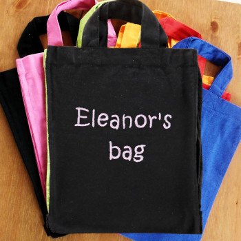 Personalised Little Bag Black Cotton Kids Tote Bag