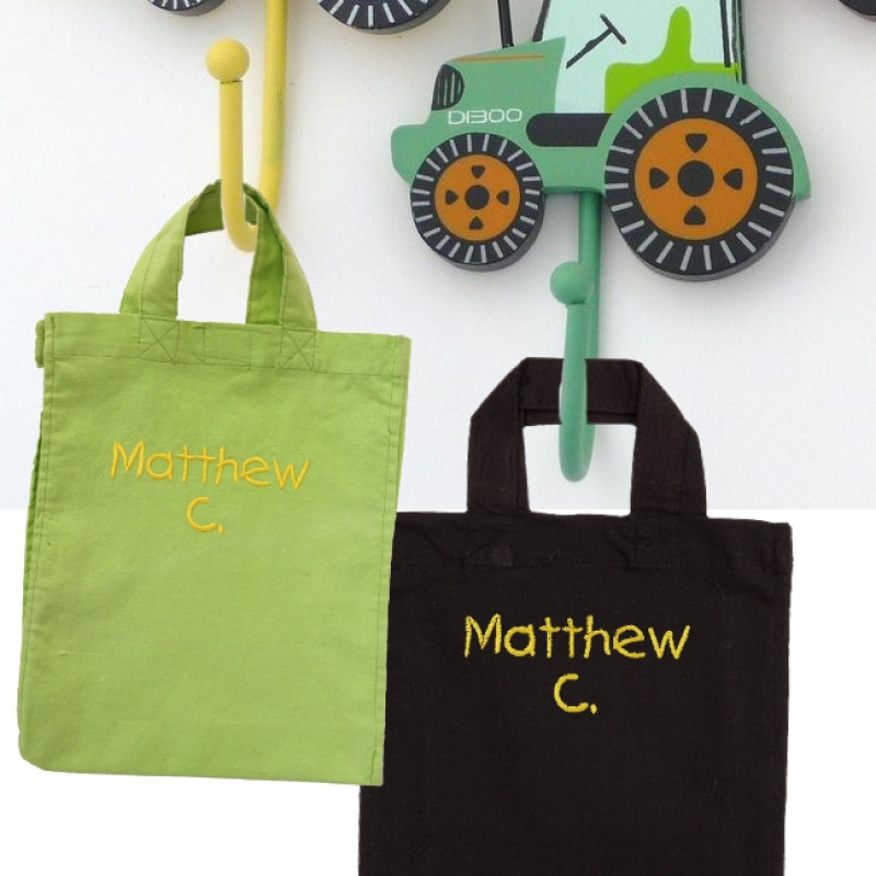 Personalised Kids Bag Black Cotton Mini Tote