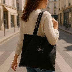 Personalised Black Tote Bag Cotton Bag with Custom Embroidered Name