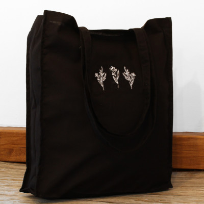 Wildflowers Cotton Bag Designer Black Shoulder Tote