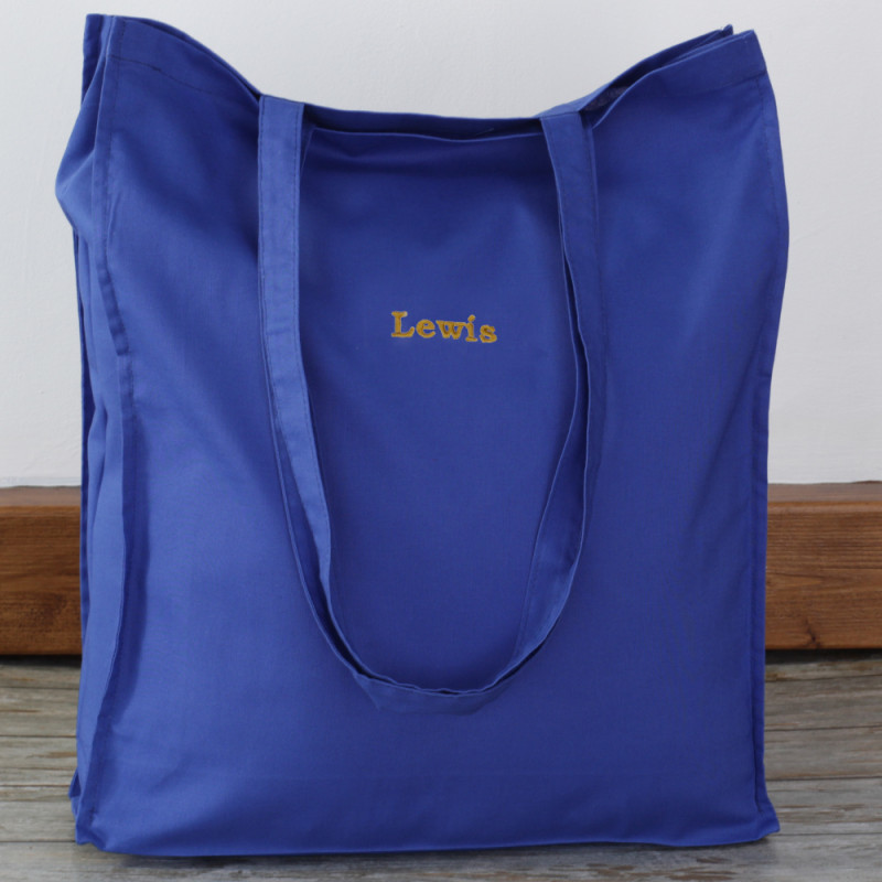 Personalised Blue Tote Bag Small Bold Print Embroidered Bag