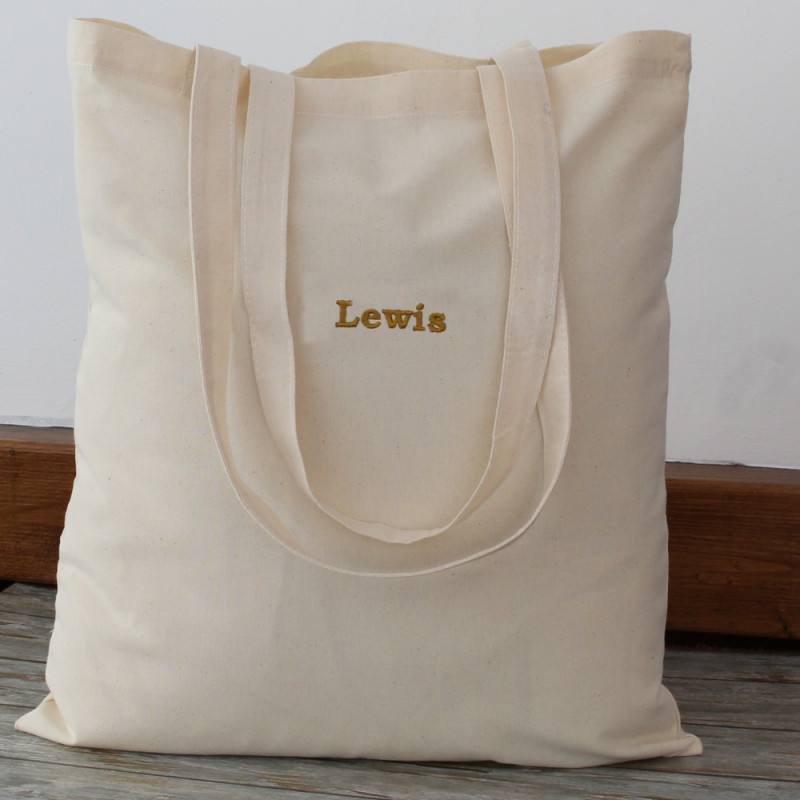 Personalised Reusable Tote Cotton Bag Embroidered Small Bold
