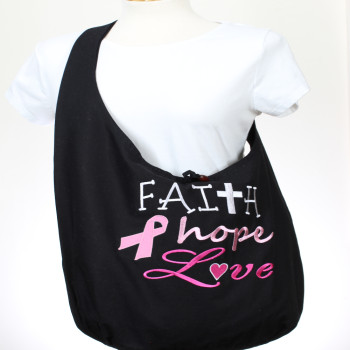 Embroidered Cross Body Sling Bag Faith Hope Love Cotton Hobo Bag