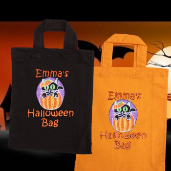 Personalised Trick or Treat Bag Halloween Cat Cotton Tote