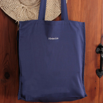 Navy Blue Cotton Tote Bag Personalised Minimal Script Tote