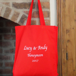 Personalised Shoulder Bags Red Cotton Tote Embroidered