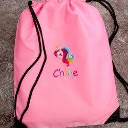 Personalised Drawstring Bag Embroidered Unicorn Swim Sack