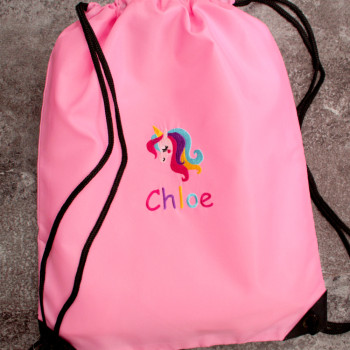 Personalised Drawstring Bag Embroidered Unicorn Swim Sack