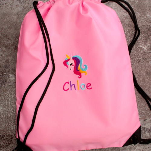 Personalised Drawstring Bag Embroidered Unicorn Swim Sack