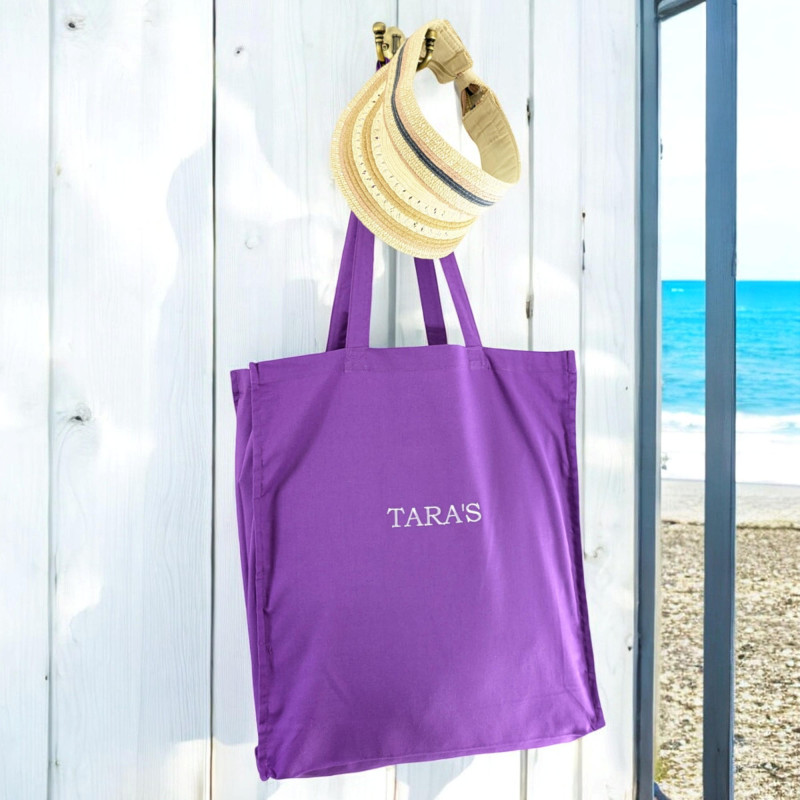 Personalised Purple Tote Bag Embroidered Eco Cotton Bag