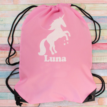 Personalised Unicorn Bag Girls Drawstring PE Sack