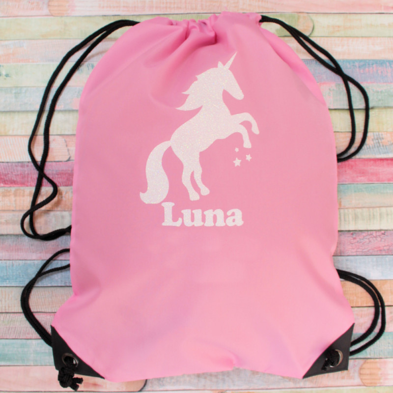 Personalised Unicorn Bag Girls Drawstring PE Sack