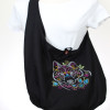 Hobo Chic Sling Bag Embroidered Deco Wolf Eco Cotton Bag