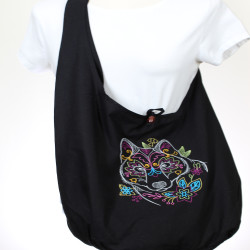 Hobo Chic Sling Bag Embroidered Deco Wolf Eco Cotton Bag