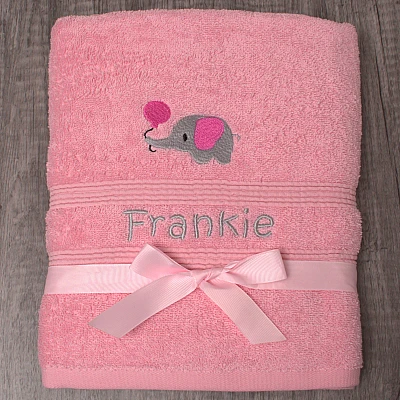 Childrens Elephant Towel Personalised Girls Bath Towel - personalised baby towel elephant pink girls