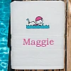 swim towel with name white