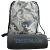 Personalised Towel and Bag Set Charcoal Grey Towel and Camo Gymbag