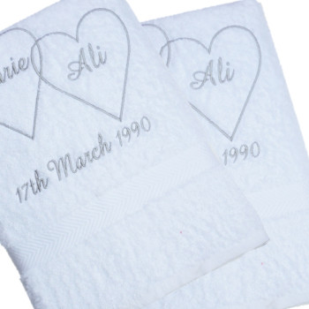 Hearts Bath Towels Personalised Entwined Hearts