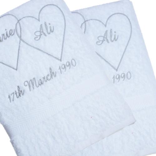 Hearts Bath Towels Personalised Entwined Hearts