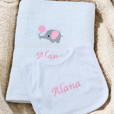 Personalised Baby Towel and Bib 1st Birthday Gift Set