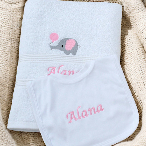 Personalised Baby Towel and Bib 1st Birthday Gift Set
