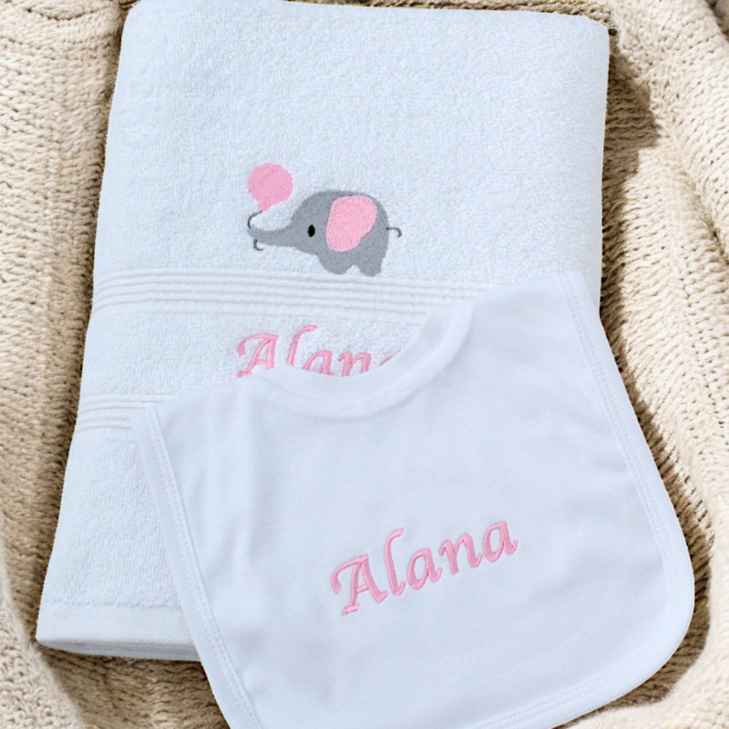 Personalised Baby Towel and Bib 1st Birthday Gift Set