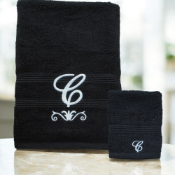Flourish Initial Towel Set Monogrammed Bath Towel and Flannel Gift