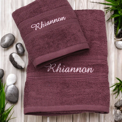 Bath and Hand Towels Personalised Purple Gift Set