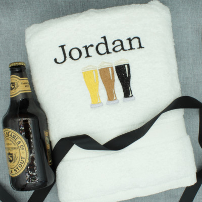 Personalised Mens Towel Beer Embroidered Bath Towel