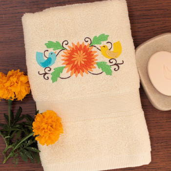 Chrysanthemum Hand Towel Floral Birds Embroidered Towel