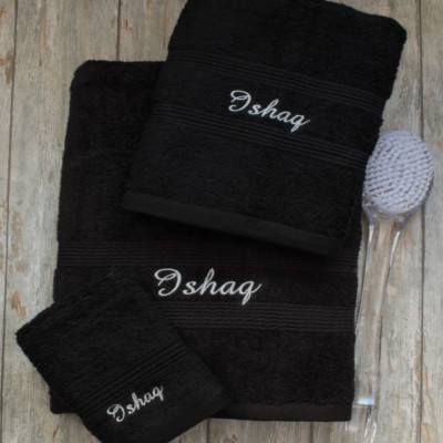 Personalised Towel Bale Black Bath Hand Face Towel Set