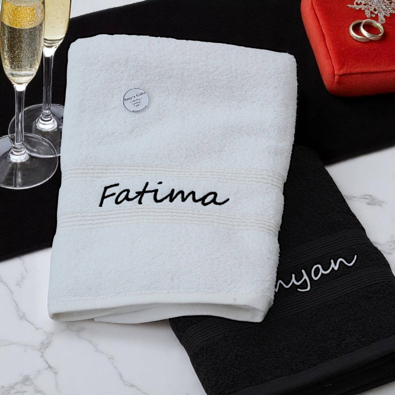 Embroidered Hand Towels Personalised Black and White Set