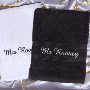 Personalised Couples Towel Set Black and White Bath Towels