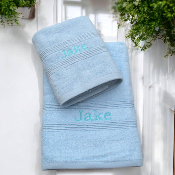 Bath and Hand Towels Personalised Blue Gift Set