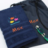 Personalised Swim Towel with Bag Navy Fishes Swimming Set
