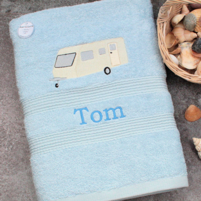Embroidered Caravan Towels (Colour Choice) Personalised Bath Towel