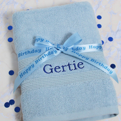 Personalised Blue Towel with Gift Ribbon