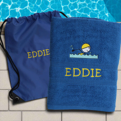 Swim Towel with Bag Personalised Royal Blue Towel and Bag