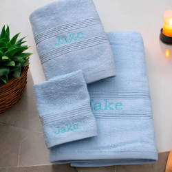 Personalised Towel Bale Blue Bath Hand Flannel Set