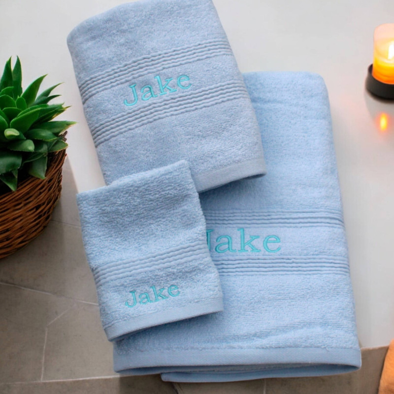 Personalised Towel Bale Blue Bath Hand Flannel Set