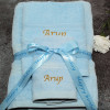 Personalised Towels With Ribbon Blue Bath Hand Flannel Set