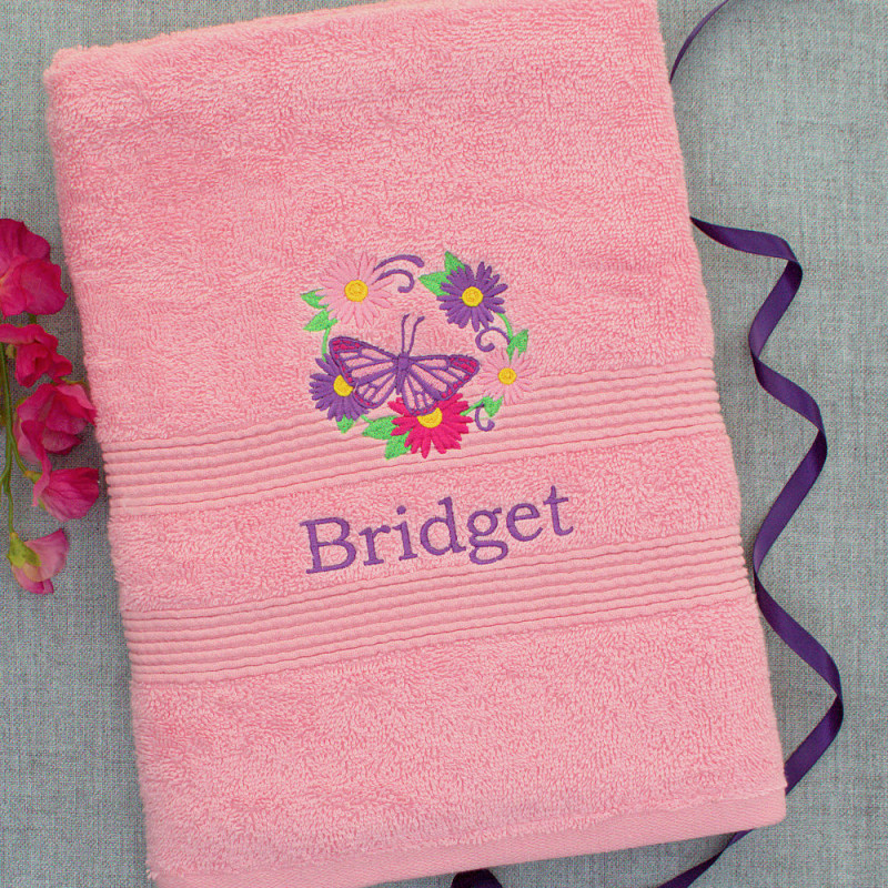 Butterfly Flowers Bath Towel Pretty Personalised Towels