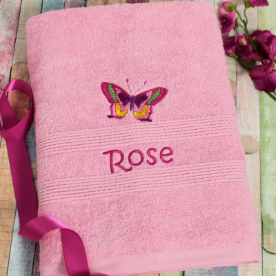 Butterfly Embroidered Towel Personalised Bath Towel