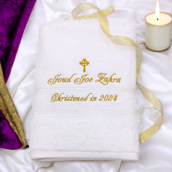 Celtic Cross Towel Catholic High Cross Christening Towel