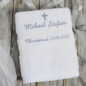 Christening Towel Personalised Cross Hand Towel