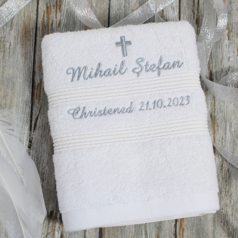 Christening Towel Personalised Cross Hand Towel