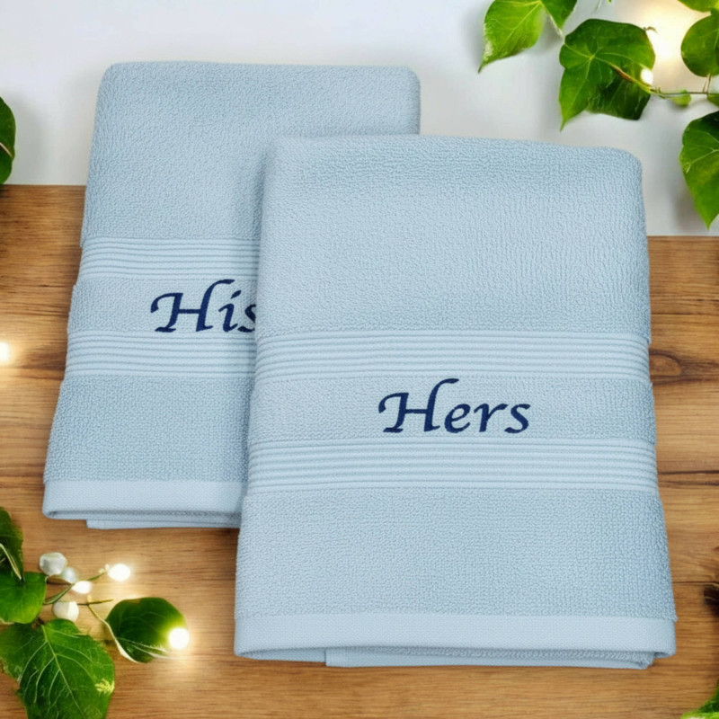 Bath Towels Set His and Hers Blue Towels