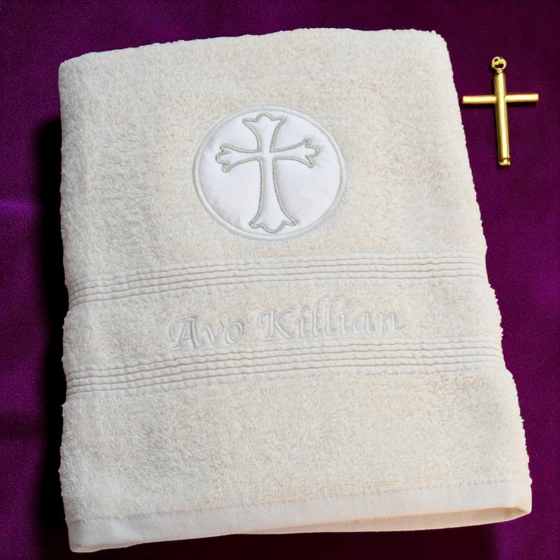 Baptism Towel Ivory Embroidered Christening Gift Towel